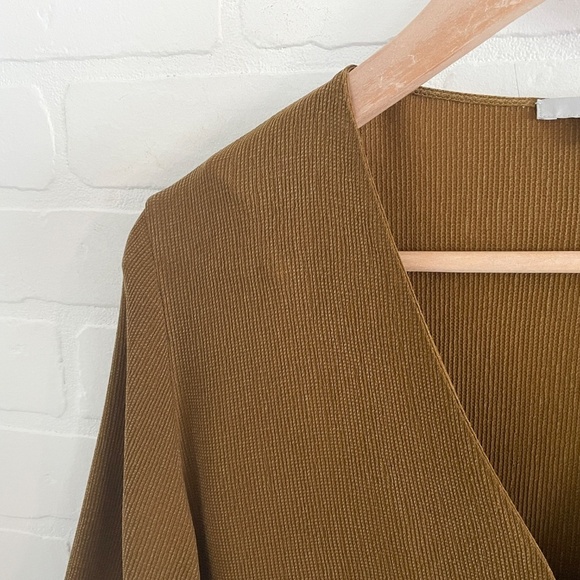 COS Blouse Half sleeve Ribbed Faux wrap Maroon/Green/Ocre Lagenlook V neck Sz L - Picture 9 of 14